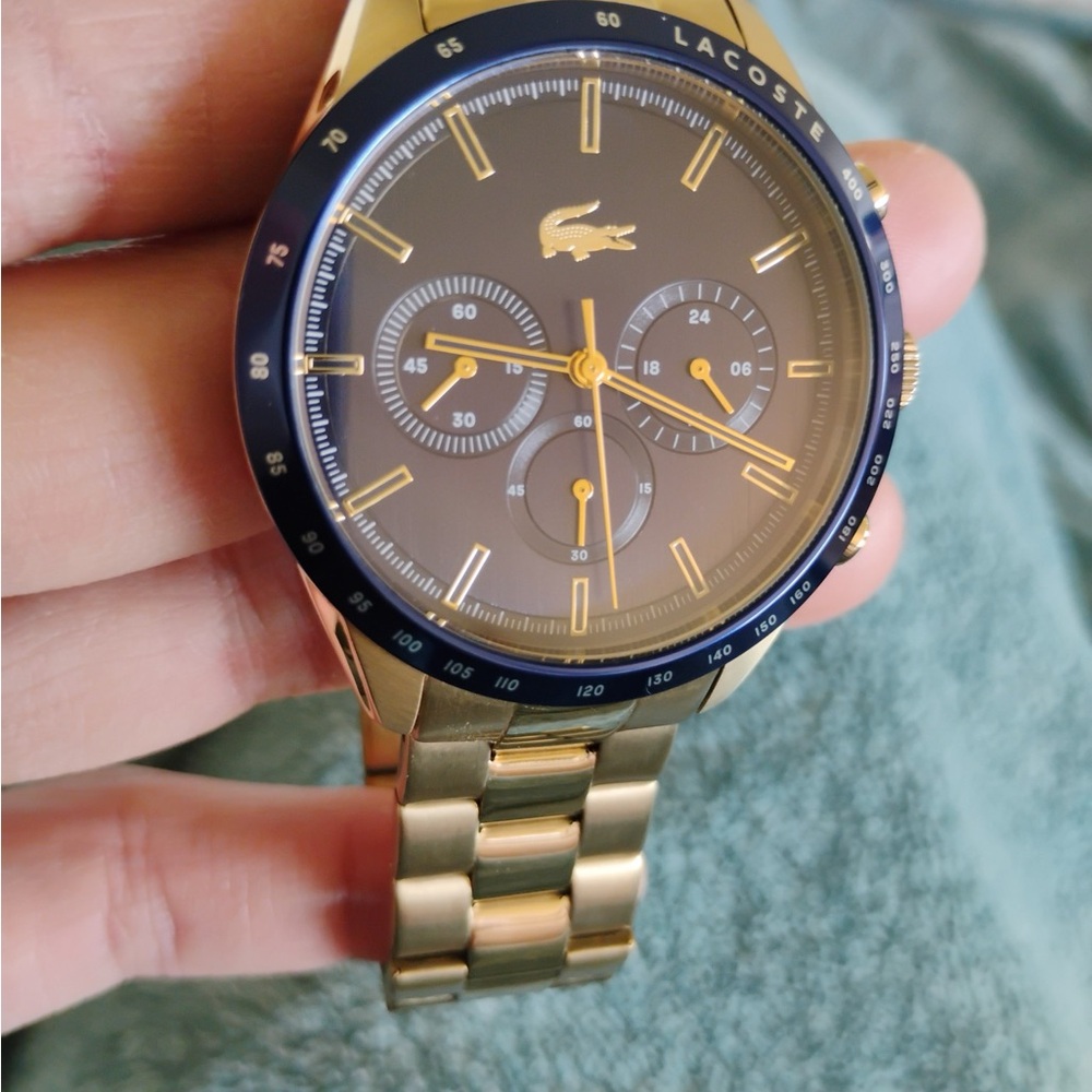 Lacoste Gold and Blue Chronograph Watch